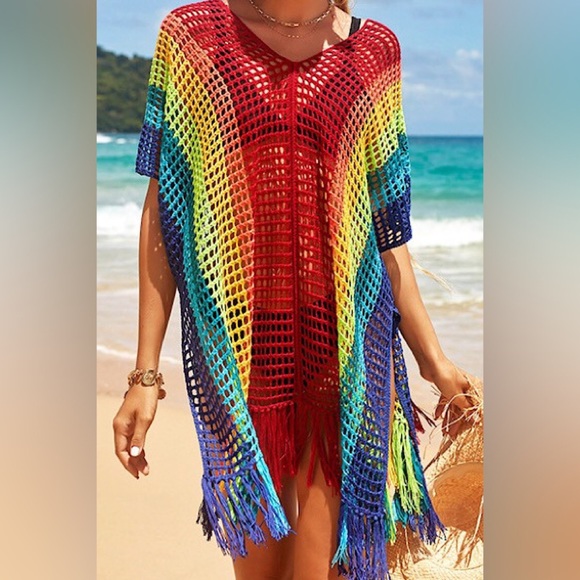 Rainbow Pride Crochet Beach Bikini Swimsuit Cover-Up - Picture 4 of 5